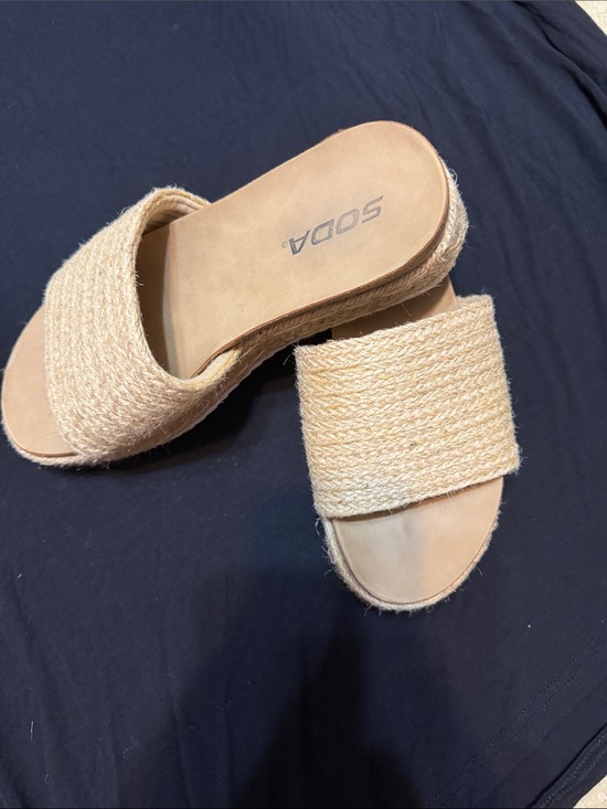 Soda Shoes - Soda Beige Woven Espadrille Slide Sandals